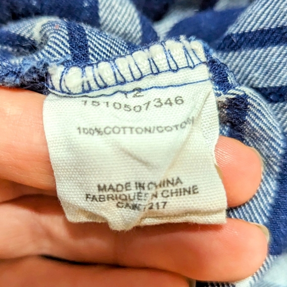 Warehouse One, ladies size 12 blue plaid button up shirt - Picture 6 of 14